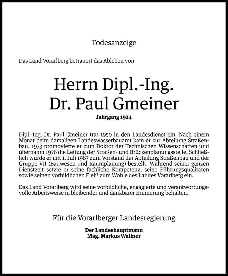  Todesanzeige für Paul Gmeiner vom 03.05.2017 aus Vorarlberger Nachrichten