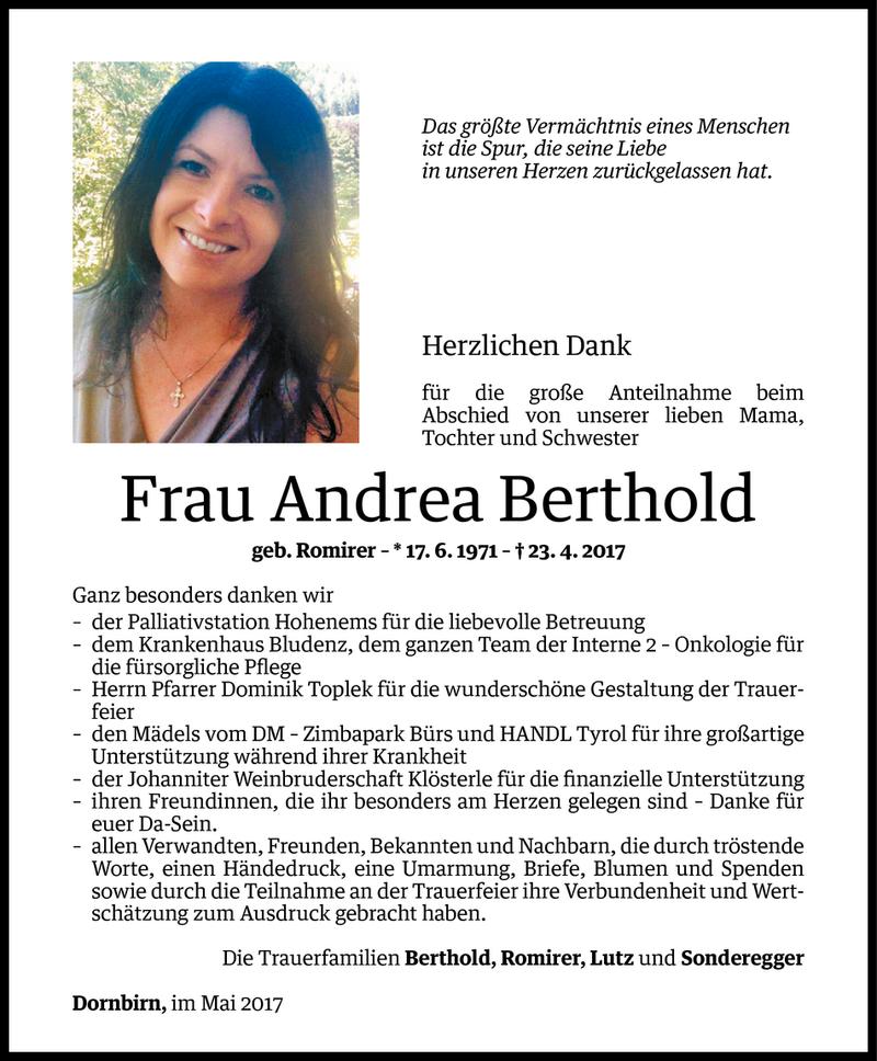  Todesanzeige für Andrea Berthold vom 04.05.2017 aus Vorarlberger Nachrichten