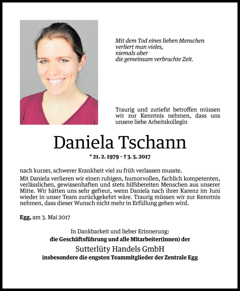  Todesanzeige für Daniela Tschann vom 04.05.2017 aus Vorarlberger Nachrichten