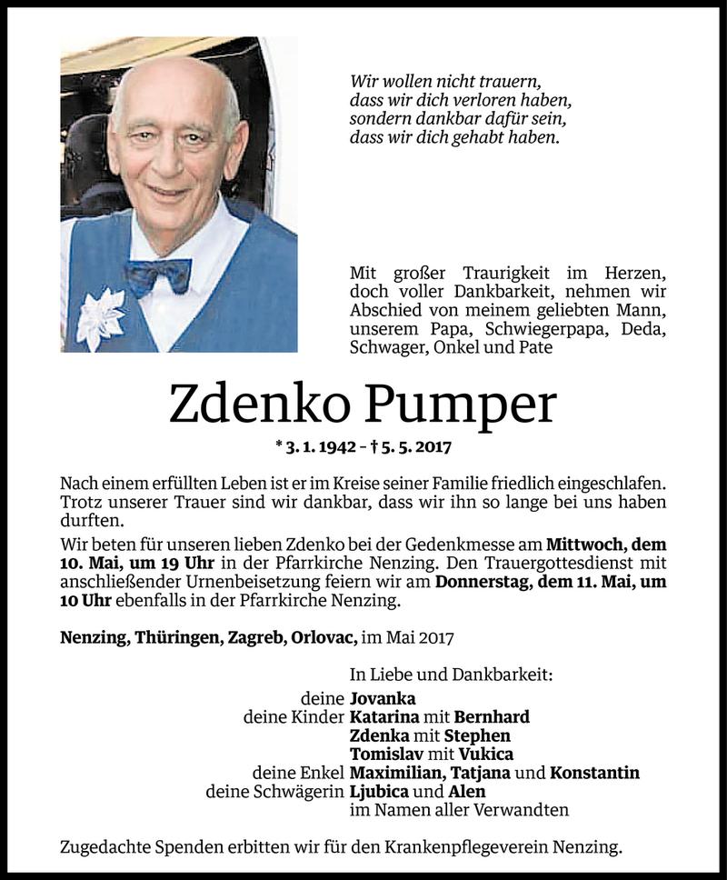  Todesanzeige für Zdenko Pumper vom 08.05.2017 aus Vorarlberger Nachrichten