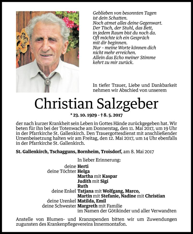  Todesanzeige für Christian Salzgeber vom 09.05.2017 aus Vorarlberger Nachrichten