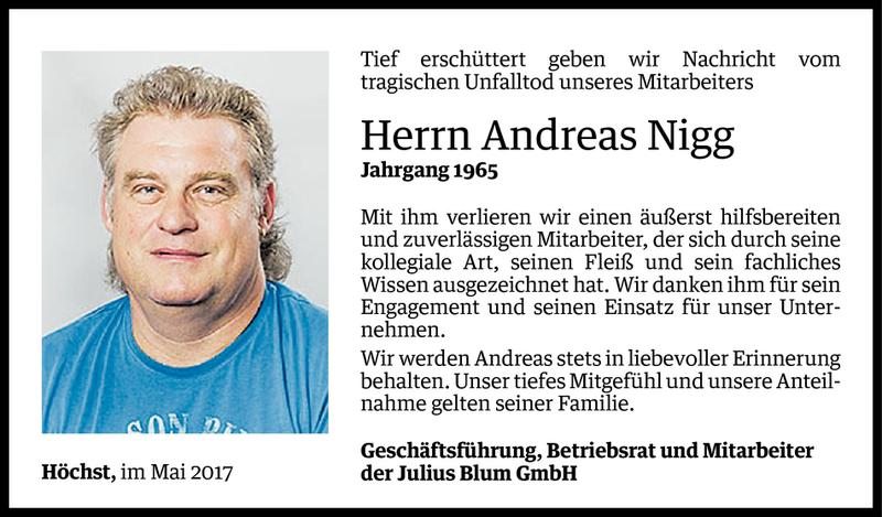  Todesanzeige für Andreas Nigg vom 09.05.2017 aus Vorarlberger Nachrichten