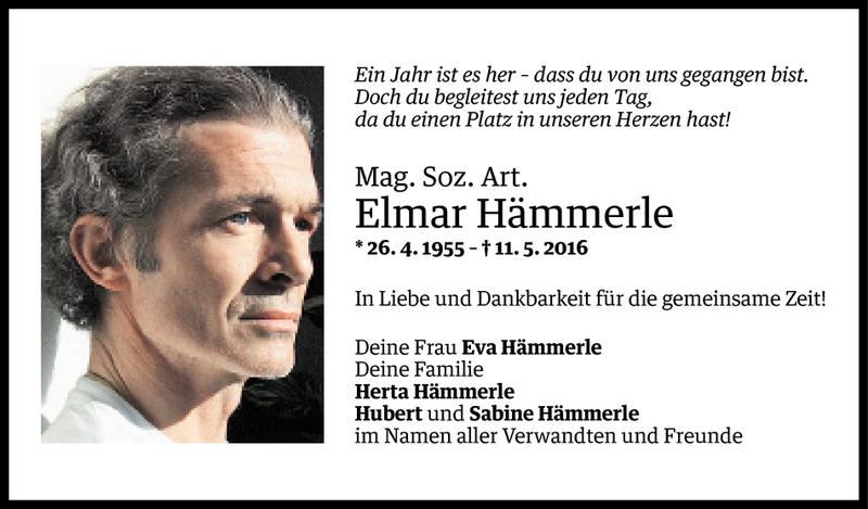  Todesanzeige für Elmar Hämmerle vom 10.05.2017 aus Vorarlberger Nachrichten