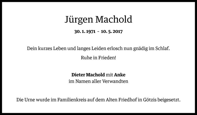  Todesanzeige für Jürgen Machold vom 19.05.2017 aus Vorarlberger Nachrichten