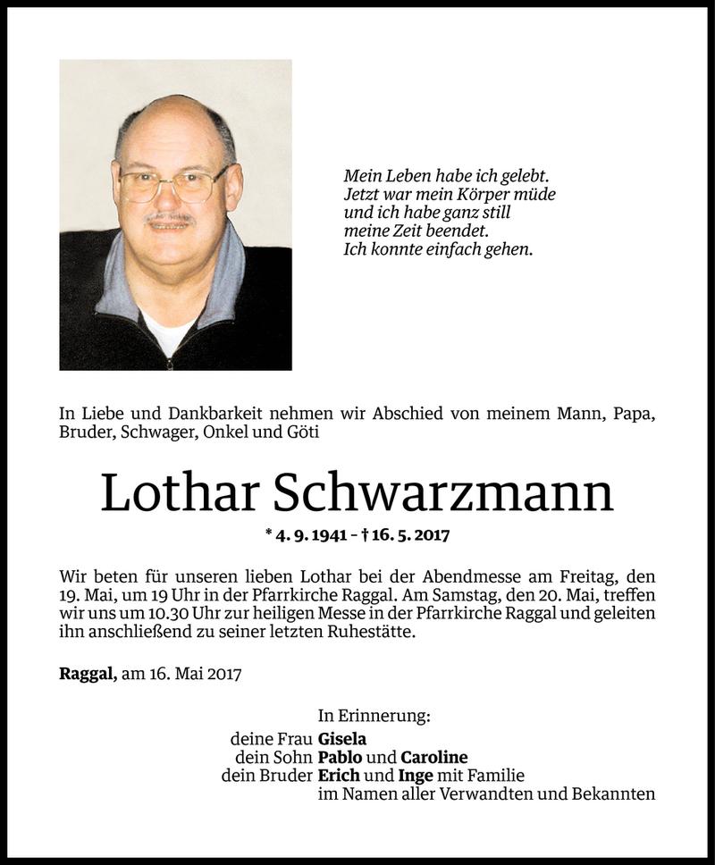  Todesanzeige für Lothar Schwarzmann vom 17.05.2017 aus Vorarlberger Nachrichten