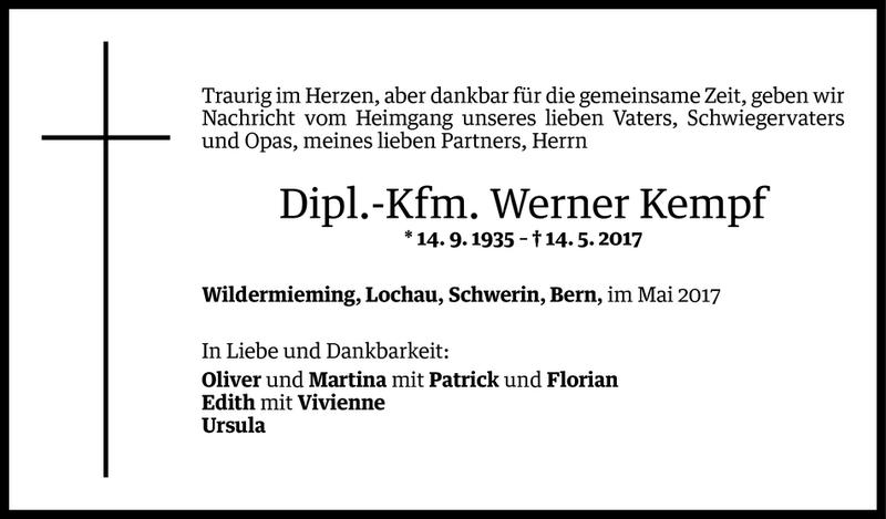  Todesanzeige für Werner Kempf vom 20.05.2017 aus Vorarlberger Nachrichten