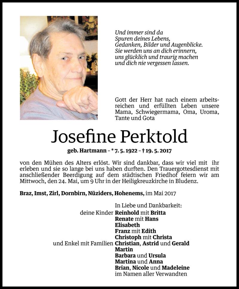  Todesanzeige für Josefine Perktold vom 22.05.2017 aus Vorarlberger Nachrichten
