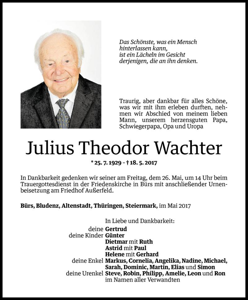  Todesanzeige für Julius Theodor Wachter vom 23.05.2017 aus Vorarlberger Nachrichten