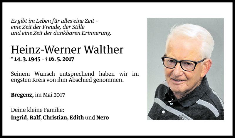  Todesanzeige für Heinz-Werner Walther vom 25.05.2017 aus Vorarlberger Nachrichten