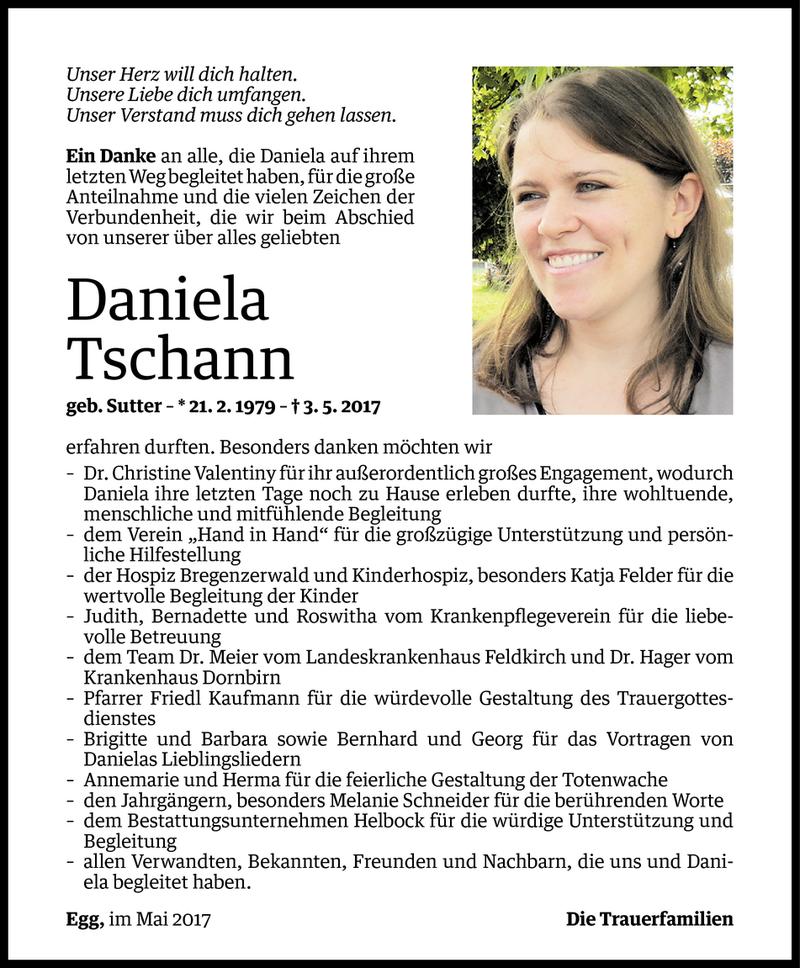  Todesanzeige für Daniela Tschann vom 24.05.2017 aus Vorarlberger Nachrichten