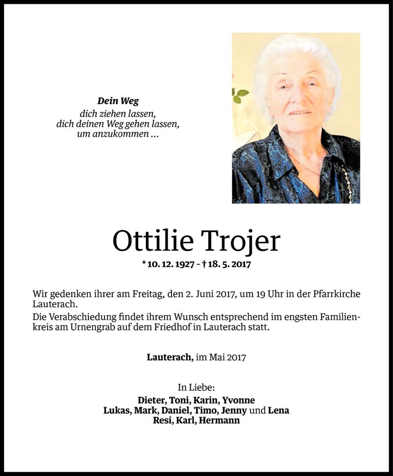  Todesanzeige für Ottilie Trojer vom 31.05.2017 aus Vorarlberger Nachrichten