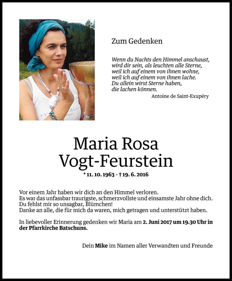  Todesanzeige für Maria Rosa Vogt-Feurstein vom 28.05.2017 aus Vorarlberger Nachrichten