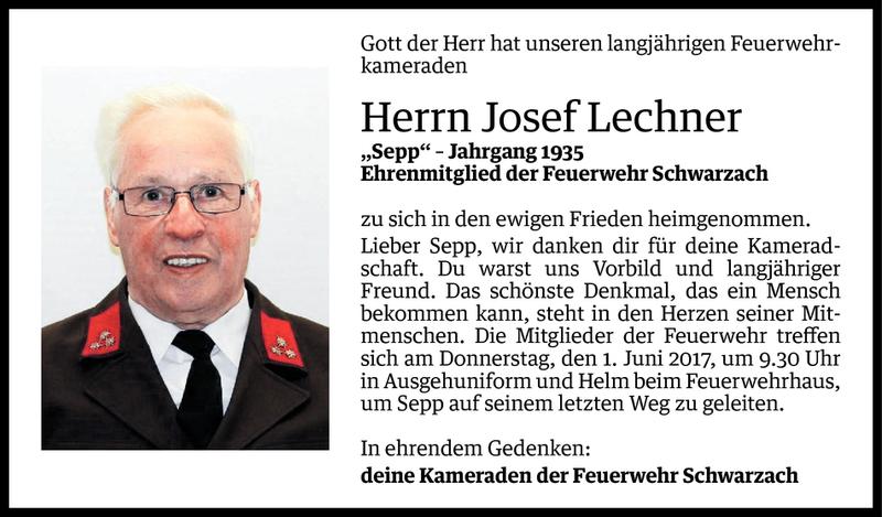  Todesanzeige für Josef Lechner vom 29.05.2017 aus Vorarlberger Nachrichten