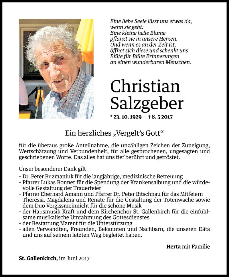  Todesanzeige für Christian Salzgeber vom 01.06.2017 aus Vorarlberger Nachrichten
