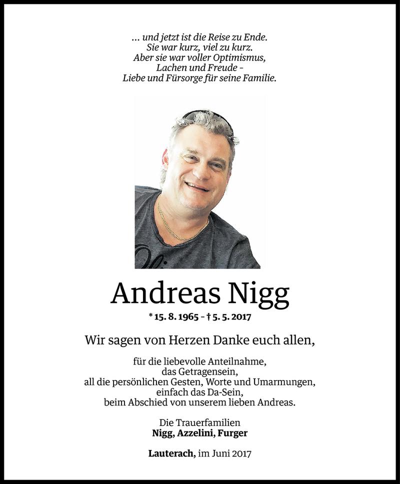  Todesanzeige für Andreas Nigg vom 02.06.2017 aus Vorarlberger Nachrichten