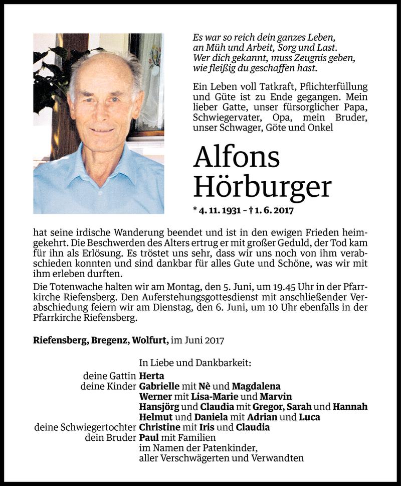  Todesanzeige für Alfons Hörburger vom 02.06.2017 aus Vorarlberger Nachrichten