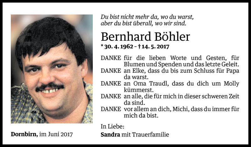  Todesanzeige für Bernhard Böhler vom 02.06.2017 aus Vorarlberger Nachrichten