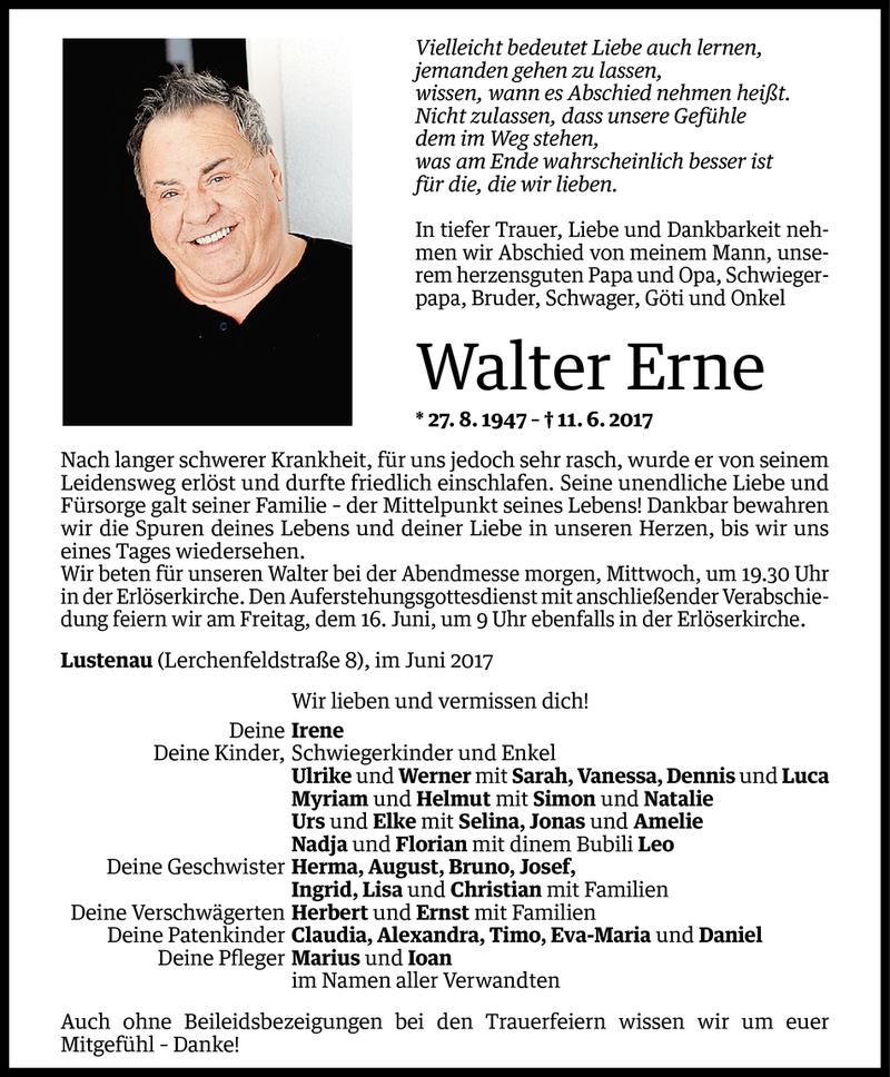  Todesanzeige für Walter Erne vom 12.06.2017 aus Vorarlberger Nachrichten