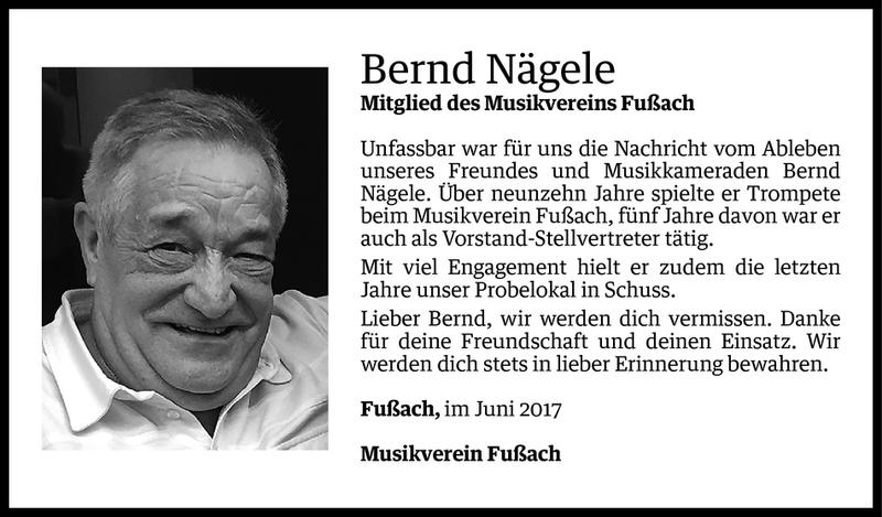  Todesanzeige für Bernhard Nägele vom 12.06.2017 aus Vorarlberger Nachrichten