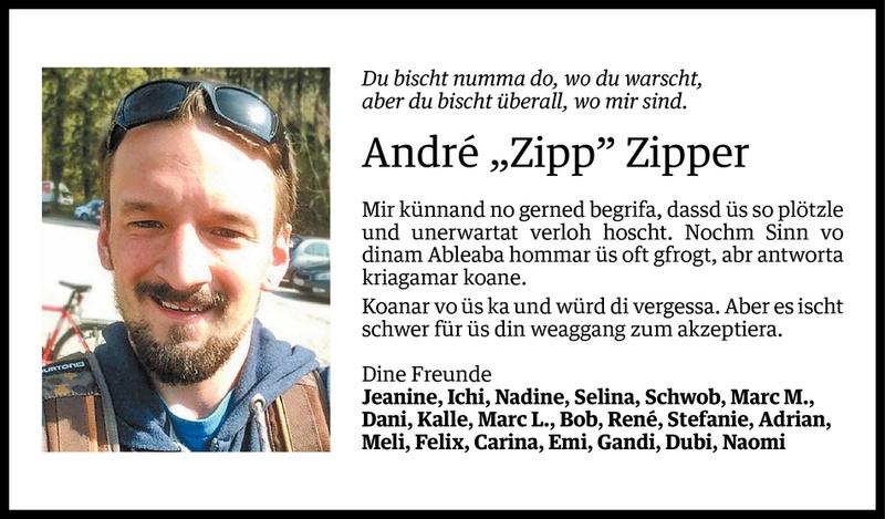  Todesanzeige für André Zipper vom 15.06.2017 aus Vorarlberger Nachrichten