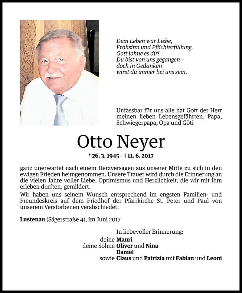  Todesanzeige für Otto Neyer vom 17.06.2017 aus Vorarlberger Nachrichten