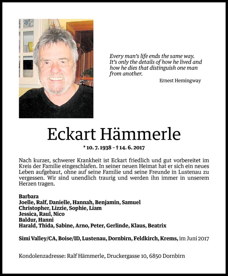  Todesanzeige für Eckart Hämmerle vom 16.06.2017 aus Vorarlberger Nachrichten