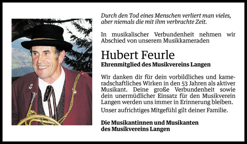  Todesanzeige für Hubert Feurle vom 19.06.2017 aus Vorarlberger Nachrichten