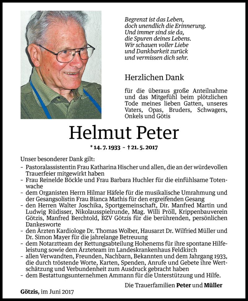  Todesanzeige für Helmut Peter vom 22.06.2017 aus Vorarlberger Nachrichten