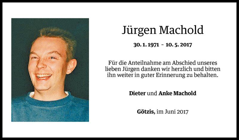  Todesanzeige für Jürgen Machold vom 26.06.2017 aus Vorarlberger Nachrichten