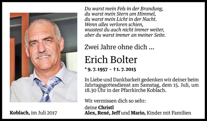  Todesanzeige für Erich Bolter vom 01.07.2017 aus Vorarlberger Nachrichten