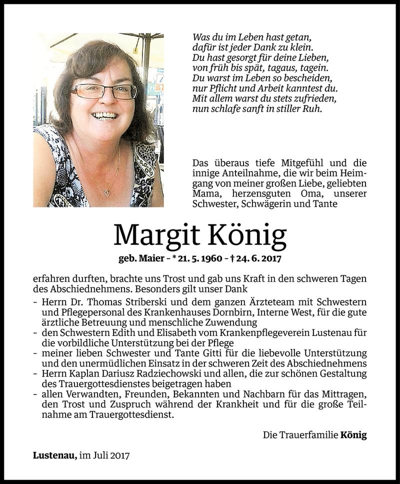  Todesanzeige für Margit König vom 11.07.2017 aus Vorarlberger Nachrichten