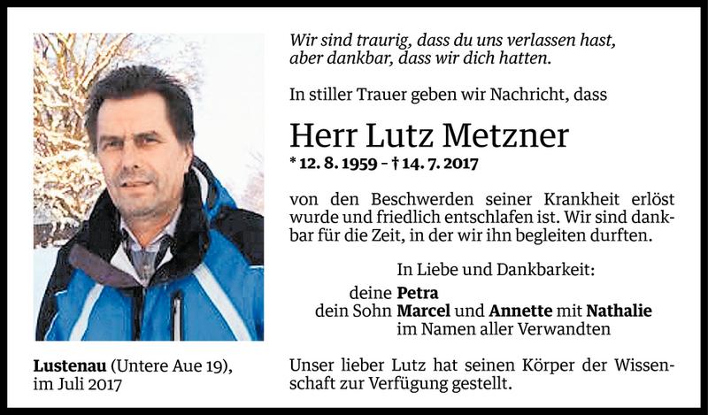  Todesanzeige für Lutz Metzner vom 17.07.2017 aus Vorarlberger Nachrichten