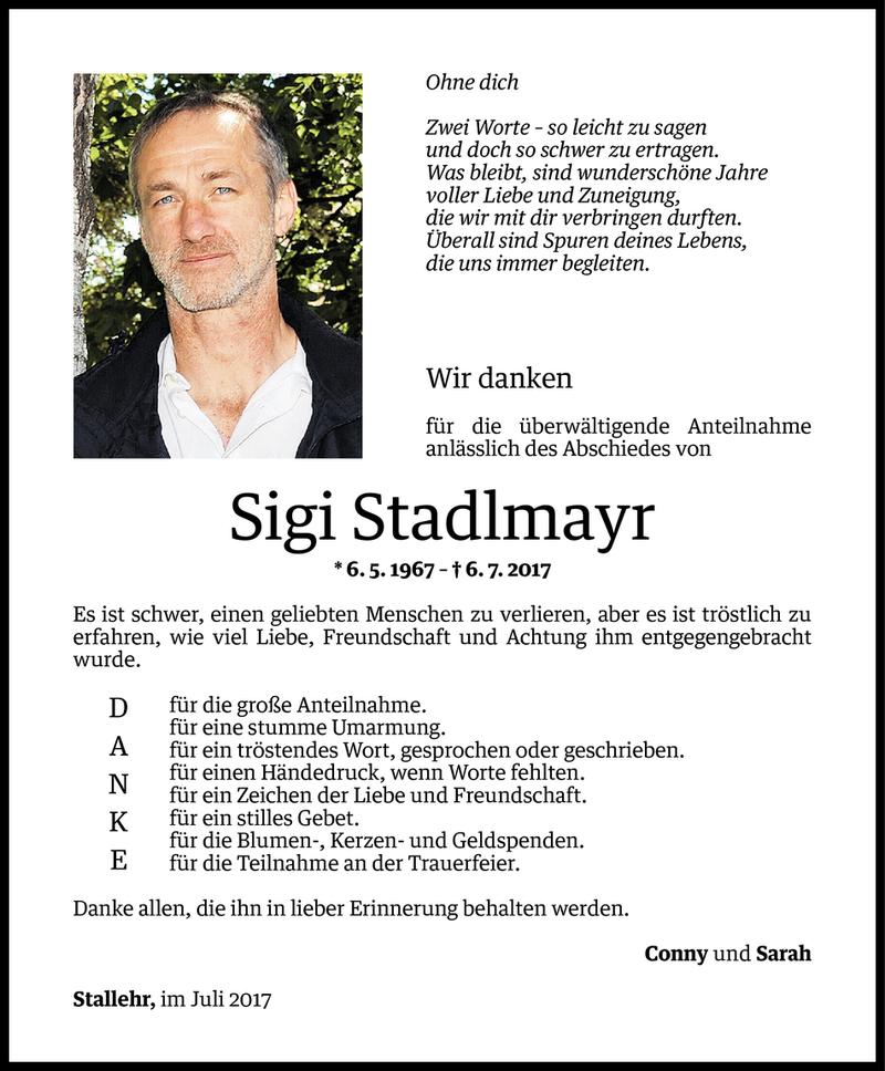  Todesanzeige für Sigi Stadlmayr vom 22.07.2017 aus Vorarlberger Nachrichten
