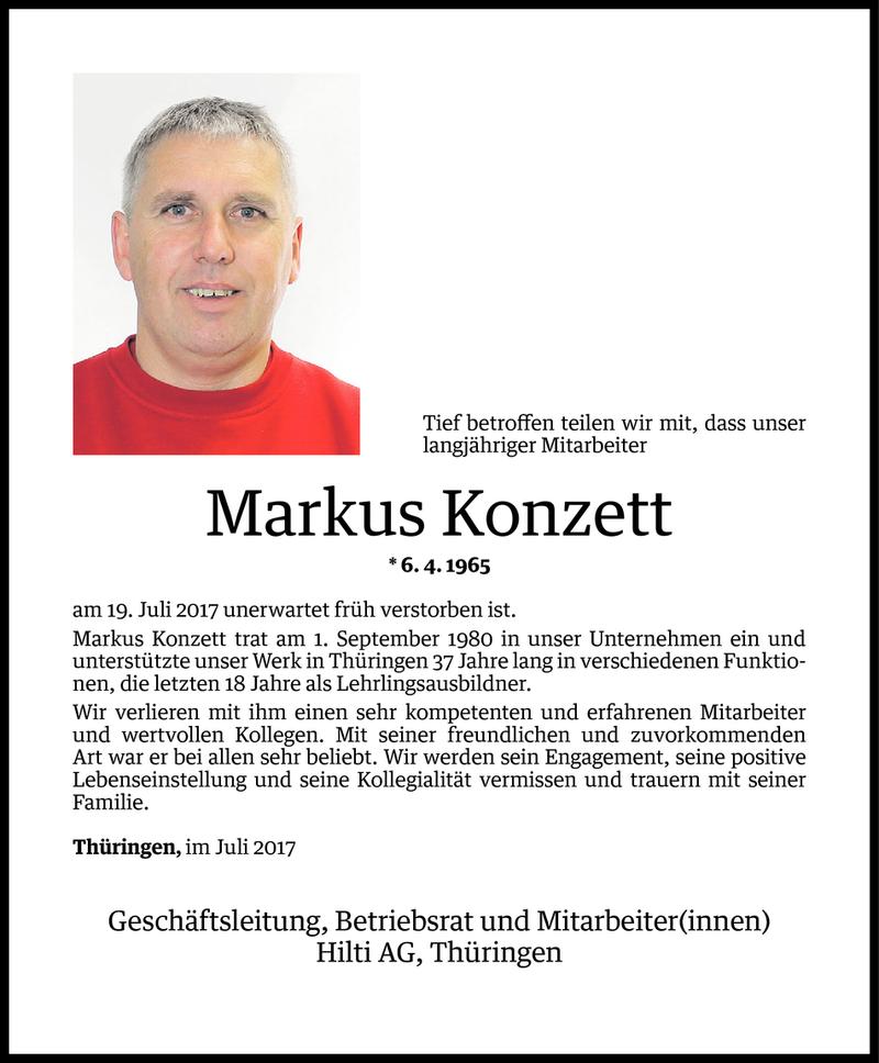  Todesanzeige für Markus Konzett vom 21.07.2017 aus Vorarlberger Nachrichten