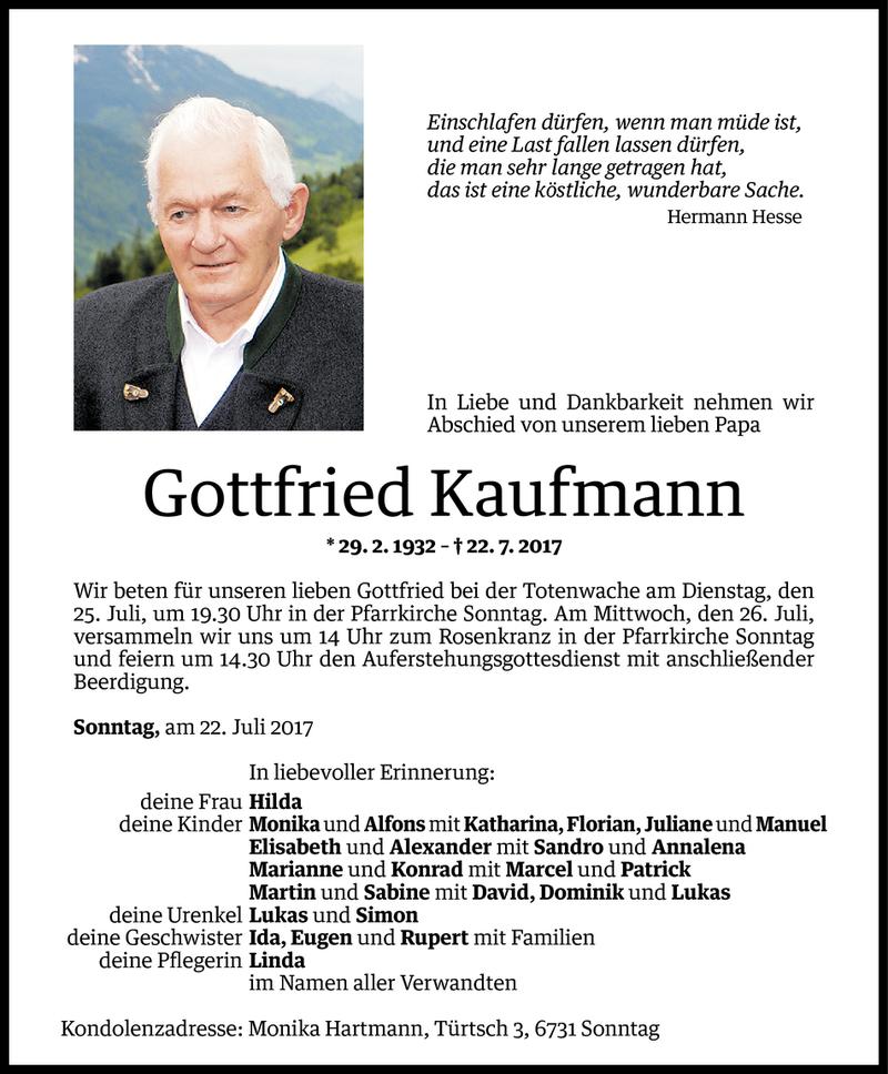 Todesanzeige für Gottfried Kaufmann vom 24.07.2017 aus Vorarlberger Nachrichten