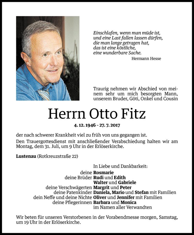  Todesanzeige für Otto Fitz vom 27.07.2017 aus Vorarlberger Nachrichten