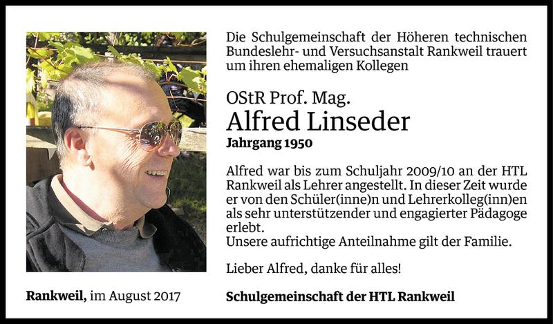  Todesanzeige für Alfred Linseder vom 01.08.2017 aus Vorarlberger Nachrichten