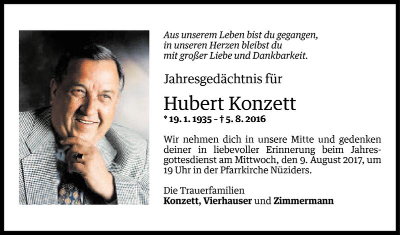  Todesanzeige für Hubert Konzett vom 04.08.2017 aus Vorarlberger Nachrichten