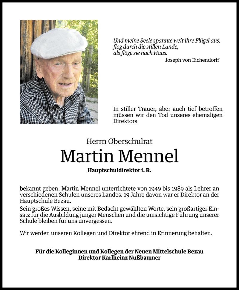  Todesanzeige für Martin Mennel vom 11.08.2017 aus Vorarlberger Nachrichten