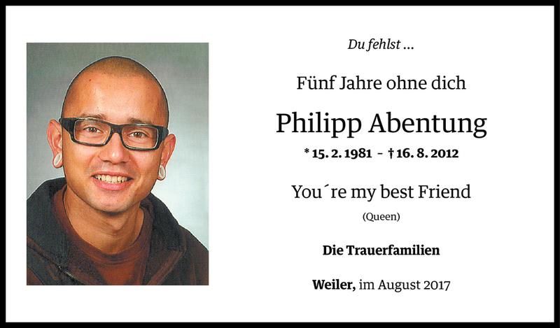  Todesanzeige für Philipp Abentung vom 16.08.2017 aus Vorarlberger Nachrichten