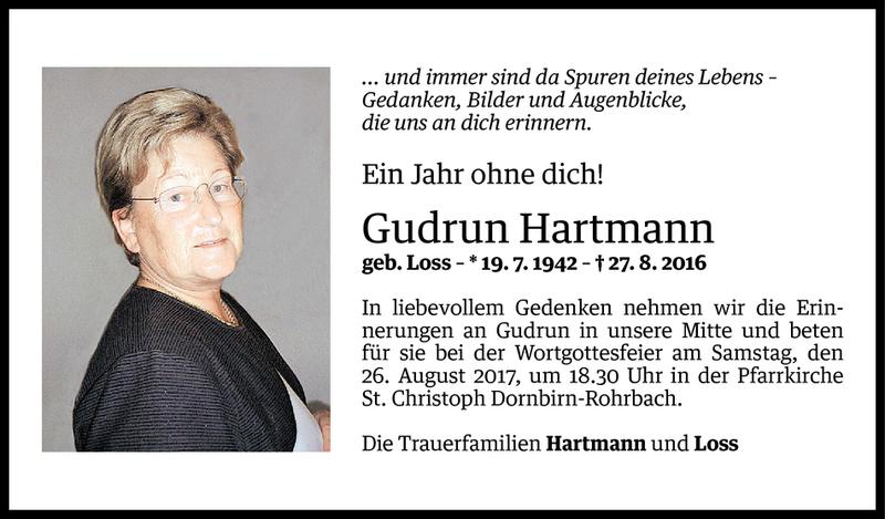  Todesanzeige für Gudrun Hartmann vom 22.08.2017 aus Vorarlberger Nachrichten