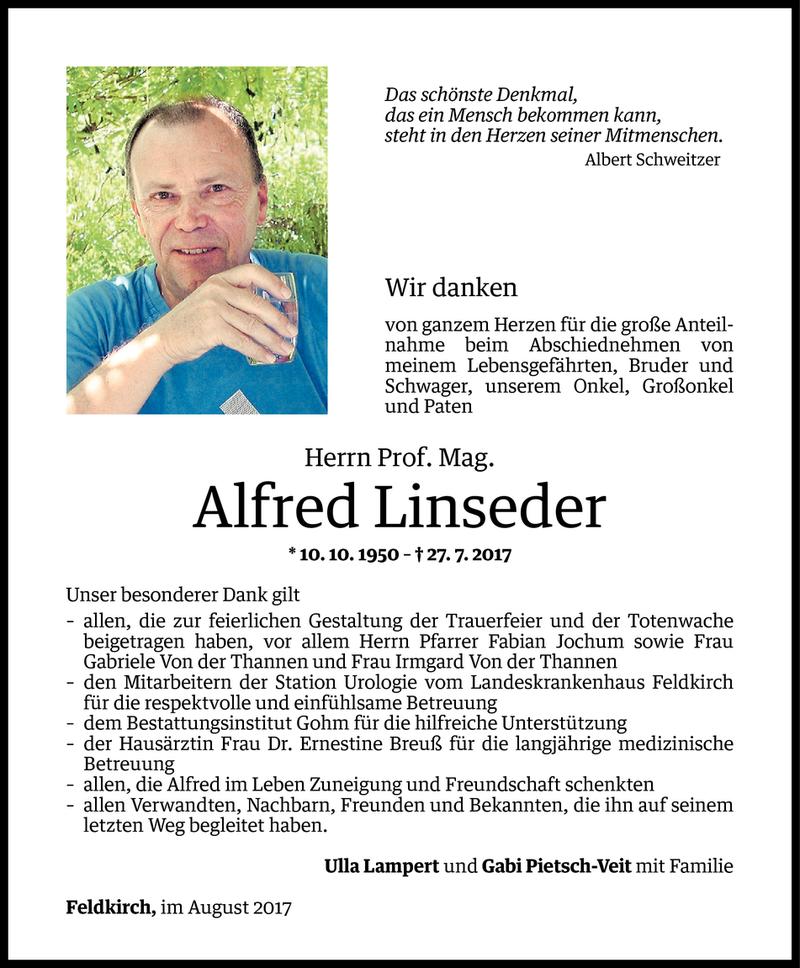  Todesanzeige für Alfred Linseder vom 22.08.2017 aus Vorarlberger Nachrichten