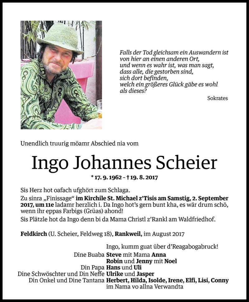  Todesanzeige für Ingo Johannes Scheier vom 29.08.2017 aus Vorarlberger Nachrichten