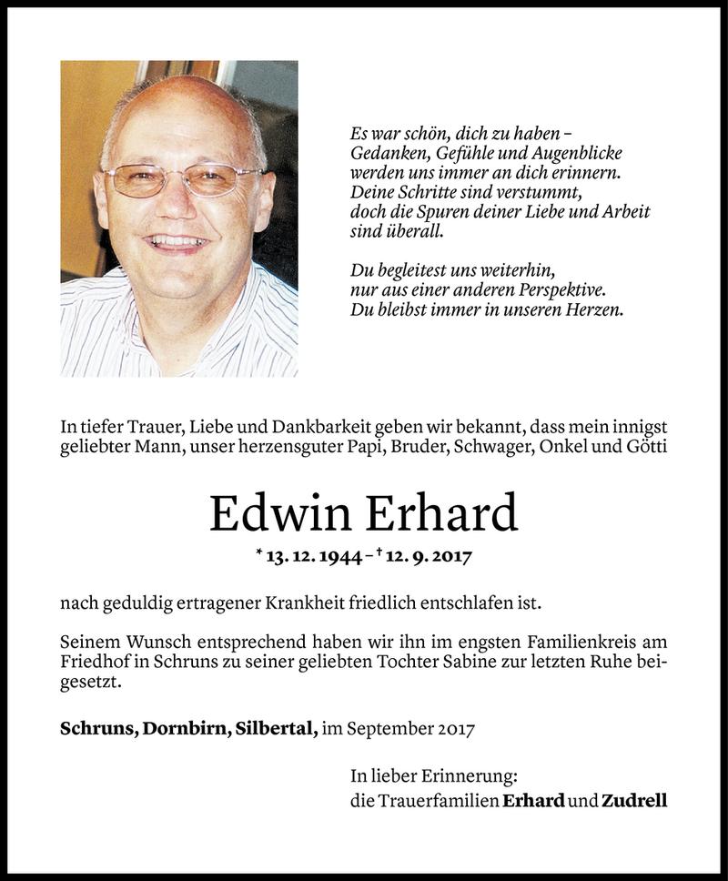  Todesanzeige für Edwin Erhard vom 18.09.2017 aus Vorarlberger Nachrichten