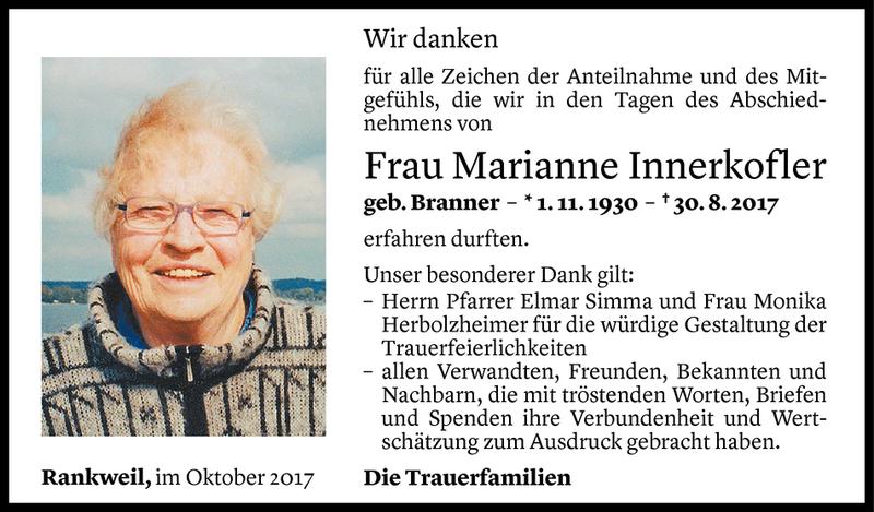  Todesanzeige für Marianne Innerkofler vom 07.10.2017 aus Vorarlberger Nachrichten