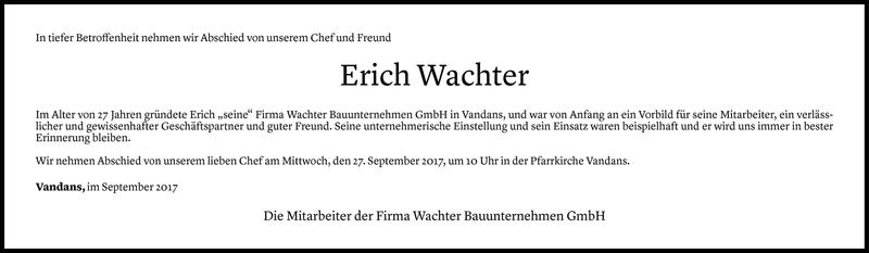  Todesanzeige für Erich Wachter vom 22.09.2017 aus Vorarlberger Nachrichten