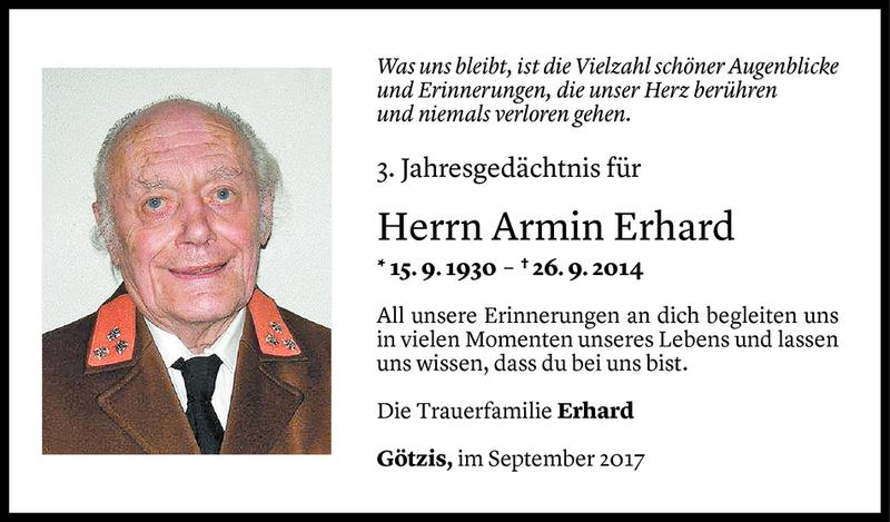  Todesanzeige für Armin Erhard vom 26.09.2017 aus Vorarlberger Nachrichten
