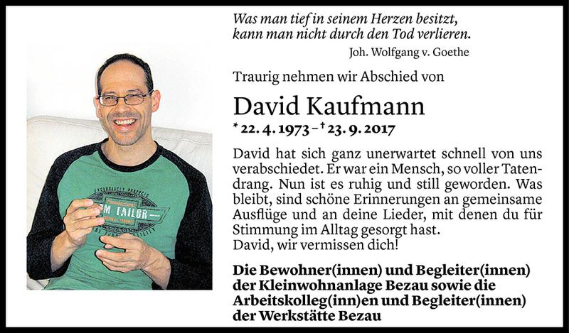 Todesanzeige für David Kaufmann vom 26.09.2017 aus Vorarlberger Nachrichten