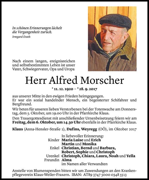 Todesanzeige von Alfred Morscher von Vorarlberger Nachrichten