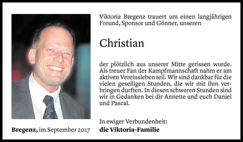  Todesanzeige für Christian Jaunegg vom 03.10.2017 aus Vorarlberger Nachrichten